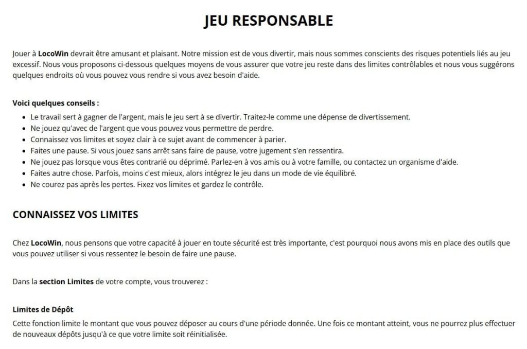 jeu responsable locowin casino