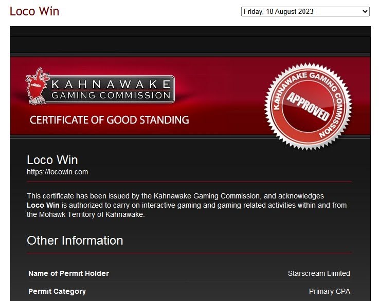 licence locowin casino